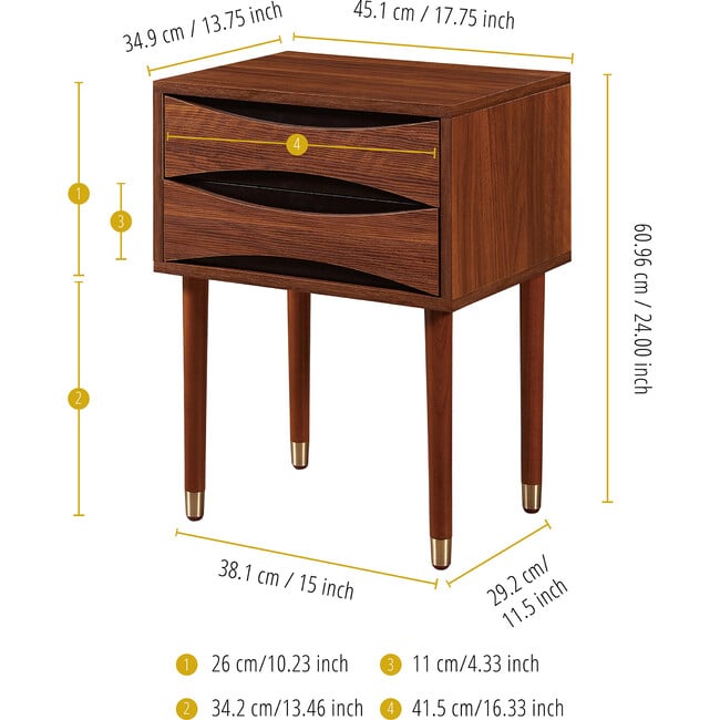 Dawson Side End Table Desk Storage With Drawer Walnut Style For Living Room Home and Office - Accent Tables - 4