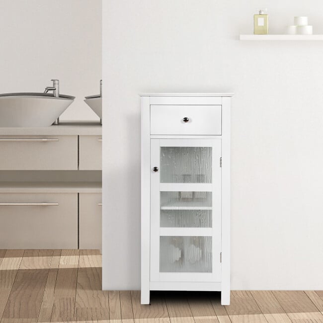 Connor Floor Cabinet with Adjustable Shelf and Storage Drawer, White - Cabinets - 3