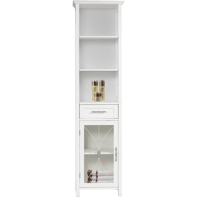 Delaney Wooden Linen Cabinet with Drawer and Open Shelves, White - Cabinets - 6