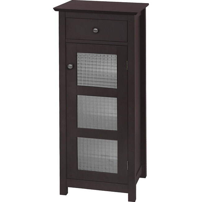 Chesterfield Wooden Floor Cabinet with Waffle Glass Door and Drawer, Espresso