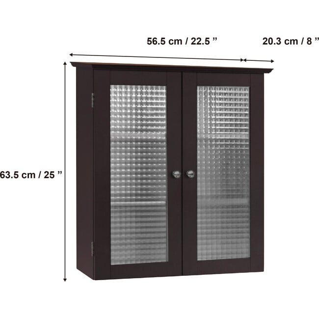 Chesterfield Wooden Wall Cabinet with 2 Waffle Glass Doors, Espresso - Cabinets - 4