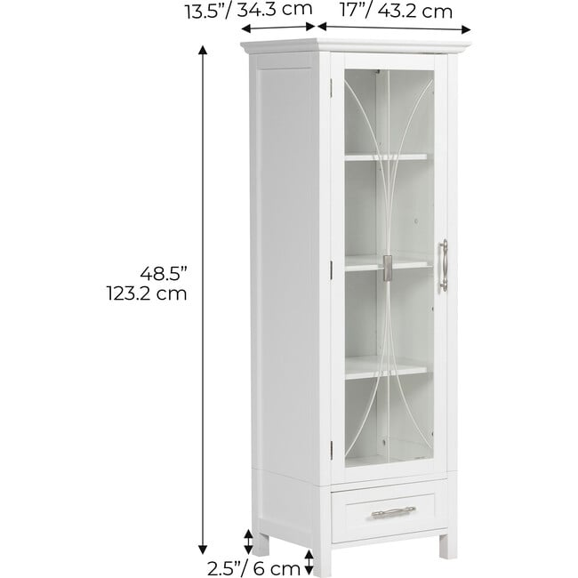 Delaney Wooden Linen Cabinet with Drawer, White - Cabinets - 6