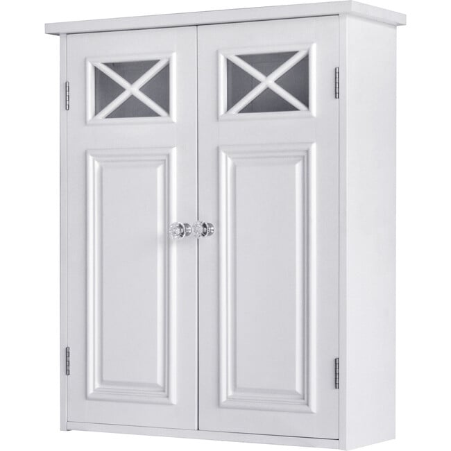 Dawson Wooden Wall Cabinet with Cross Molding and 2 Doors, White - Cabinets - 7