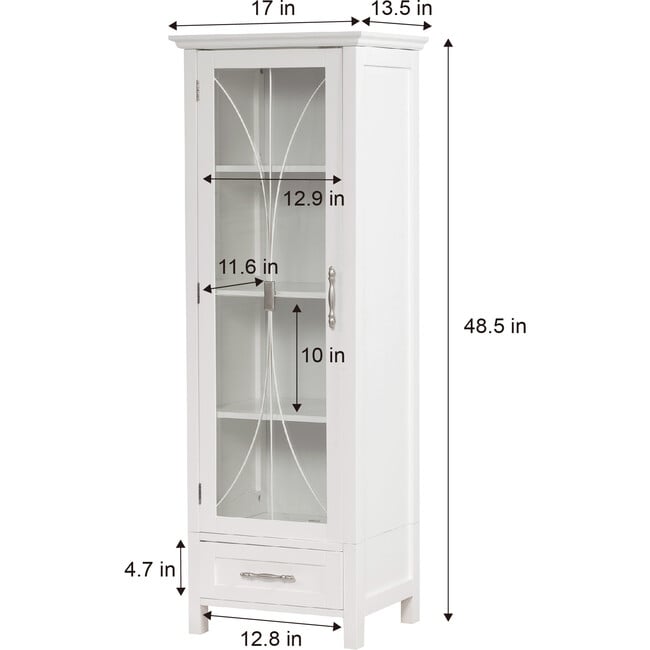 Delaney Wooden Linen Cabinet with Drawer, White - Cabinets - 7