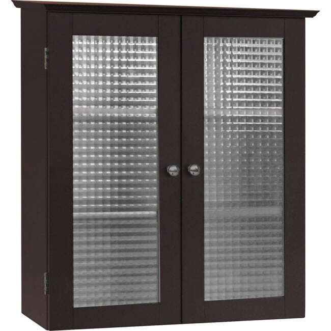 Chesterfield Wooden Wall Cabinet with 2 Waffle Glass Doors, Espresso - Cabinets - 5