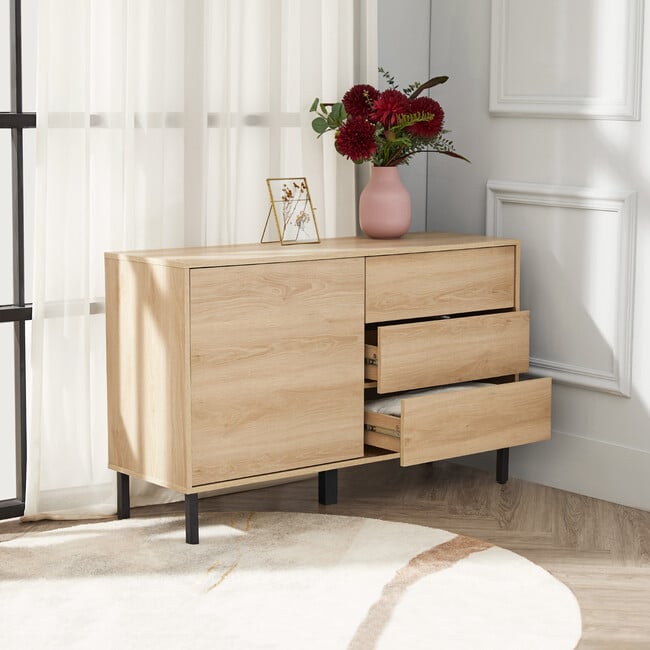 Cairo 3 Drawer Sideboard, Oak - Cabinets - 2