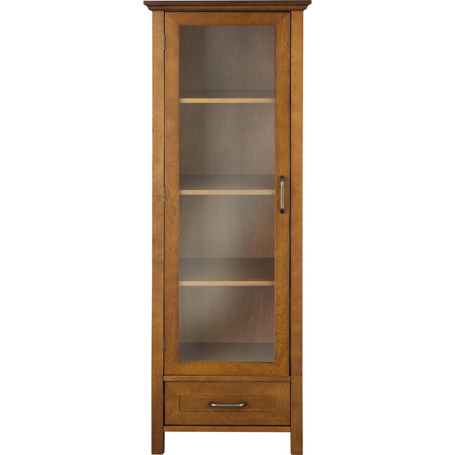 Avery Wooden Linen Tower Cabinet with Storage, Oiled Oak