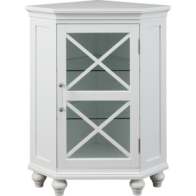 Blue Ridge Corner Wooden Floor Cabinet with Adjustable Shelves, White
