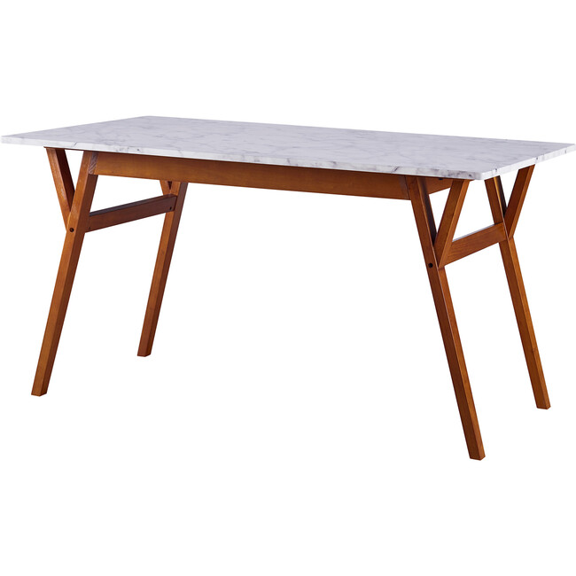 Ashton Rectangular Marble-Look Dining Table with Wood Base, Marble/Walnut