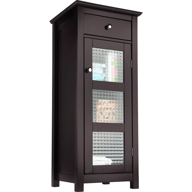 Chesterfield Wooden Floor Cabinet with Waffle Glass Door and Drawer, Espresso - Cabinets - 5