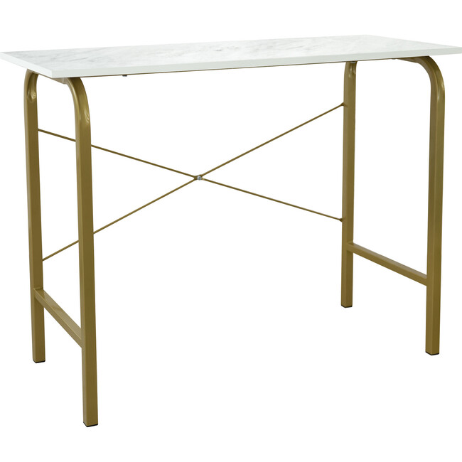 40" Home Office Computer Desk with Metal Base, Faux Marble/Brass