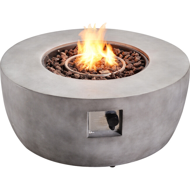36" Outdoor Round Propane Gas Fire Pit with Faux Concrete Base, Gray