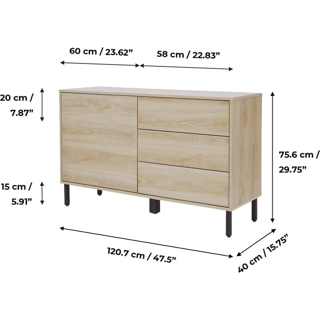 Cairo 3 Drawer Sideboard, Oak - Cabinets - 4