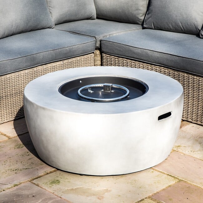 36" Outdoor Round Propane Gas Fire Pit with Faux Concrete Base, Gray - Outdoor Home - 2