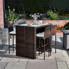 5 Piece Outdoor Bar Height Dining Set with Slat Acacia Wood Tabletop and Woven Weather Resistant Rattan with 4 Bar Stool Chairs and Cushions, Brown - Outdoor Home - 2
