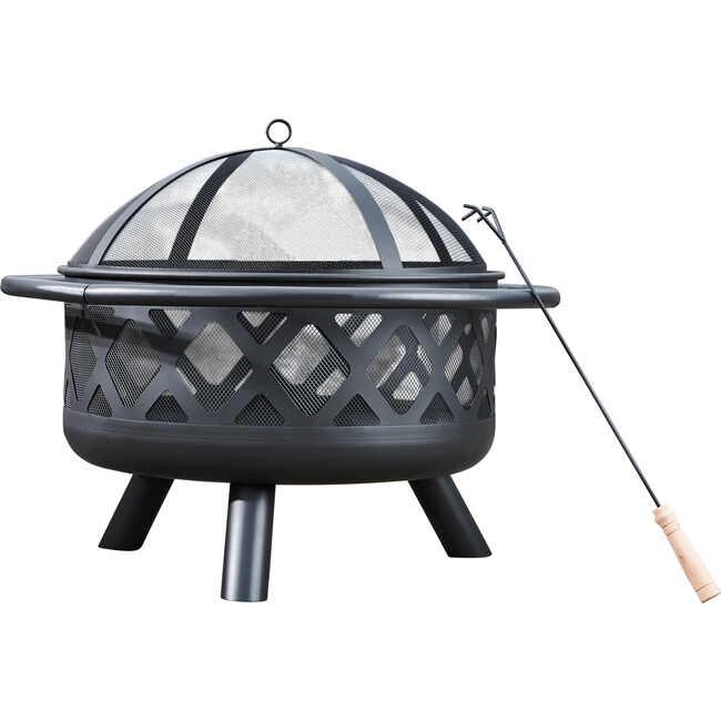 30" Outdoor Round Wood Burning Fire Pit with Steel Base, Black