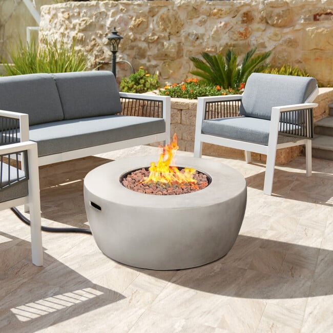 36" Outdoor Round Propane Gas Fire Pit with Faux Concrete Base, Gray - Outdoor Home - 3