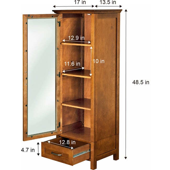 Avery Wooden Linen Tower Cabinet with Storage, Oiled Oak - Cabinets - 5