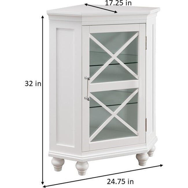 Blue Ridge Corner Wooden Floor Cabinet with Adjustable Shelves, White - Cabinets - 4