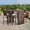 5 Piece Outdoor Bar Height Dining Set with Slat Acacia Wood Tabletop and Woven Weather Resistant Rattan with 4 Bar Stool Chairs and Cushions, Brown - Outdoor Home - 3