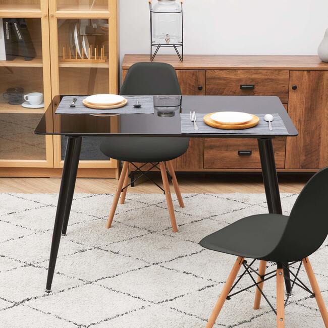 Allan Plastic Side Dining Chair with Wooden Legs Set of 2, Black - Accent Seating - 4