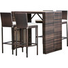 5 Piece Outdoor Bar Height Dining Set with Slat Acacia Wood Tabletop and Woven Weather Resistant Rattan with 4 Bar Stool Chairs and Cushions, Brown - Outdoor Home - 5