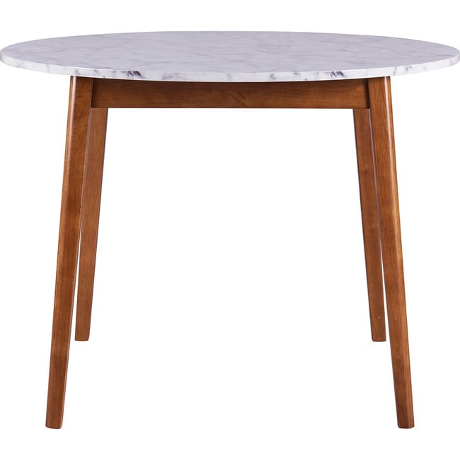 Ashton Wooden Round Dining Table with Faux Marble Top, White/Walnut - Desks - 6