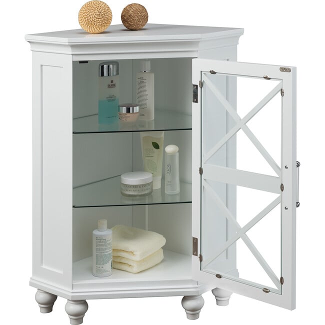 Blue Ridge Corner Wooden Floor Cabinet with Adjustable Shelves, White - Cabinets - 6