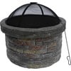 27" Outdoor Round Stone Wood Burning Fire Pit with Steel Base, Natural Stone - Outdoor Home - 1 - thumbnail