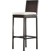 5 Piece Outdoor Bar Height Dining Set with Slat Acacia Wood Tabletop and Woven Weather Resistant Rattan with 4 Bar Stool Chairs and Cushions, Brown - Outdoor Home - 6