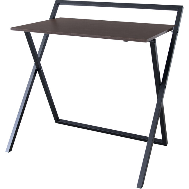 22" Folding Wooden Home Office Computer Desk with Metal Base, Natural/Black - Desks - 1