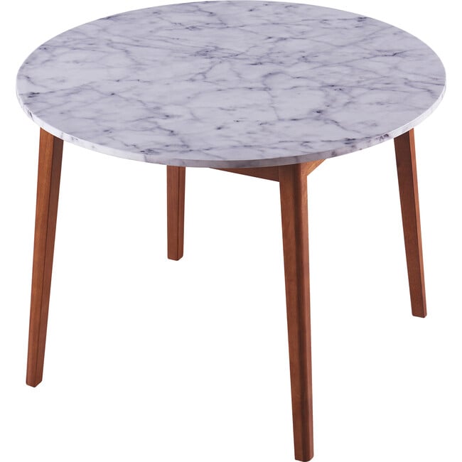 Ashton Wooden Round Dining Table with Faux Marble Top, White/Walnut - Desks - 7