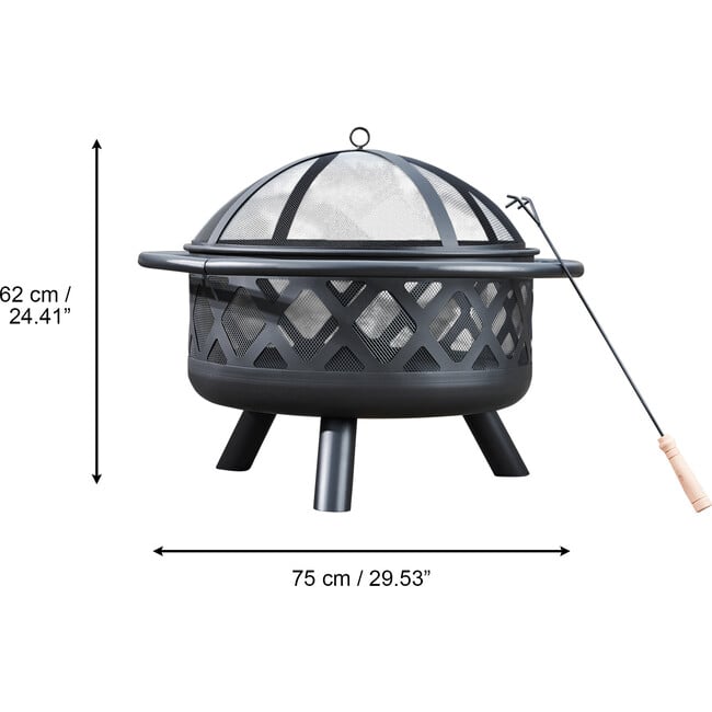 30" Outdoor Round Wood Burning Fire Pit with Steel Base, Black - Outdoor Home - 4