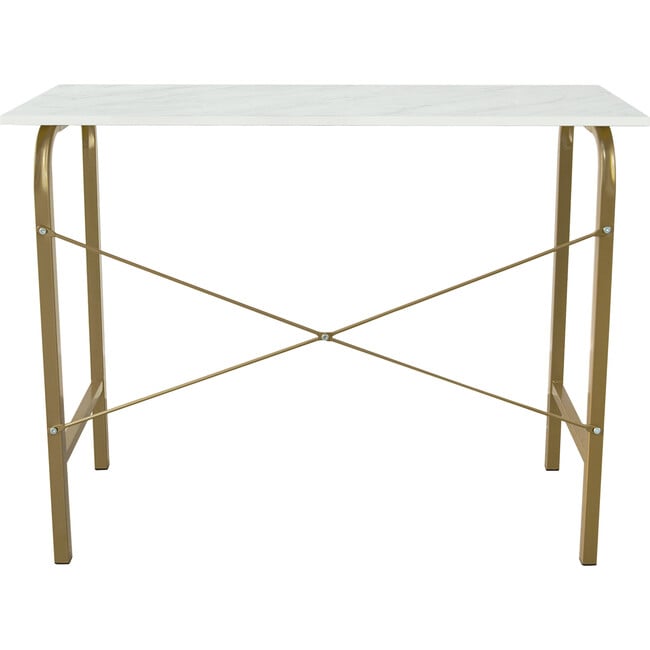 40" Home Office Computer Desk with Metal Base, Faux Marble/Brass - Desks - 6