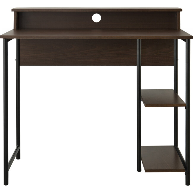 35" Wooden Home Office Computer Desk with Metal Base and Storage, Natural/Black - Desks - 6