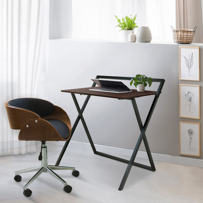 22" Folding Wooden Home Office Computer Desk with Metal Base, Natural/Black - Desks - 3
