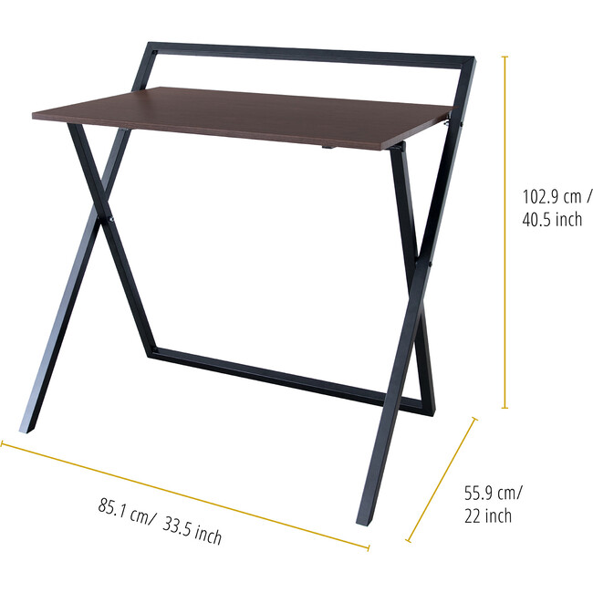 22" Folding Wooden Home Office Computer Desk with Metal Base, Natural/Black - Desks - 4