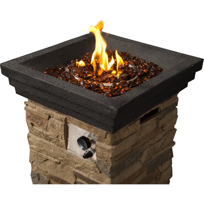 20" Outdoor Square Slate Rock Propane Gas Fire Pit with Steel Base, Natural Stone - Outdoor Home - 7