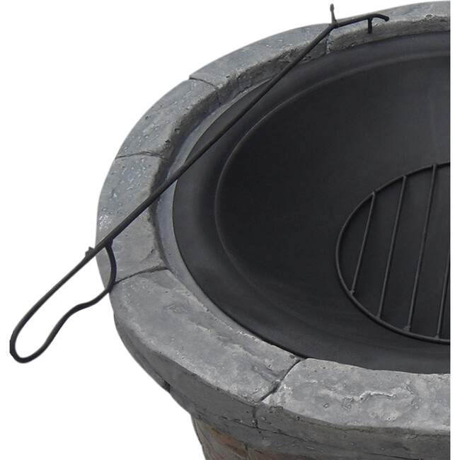 27" Outdoor Round Stone Wood Burning Fire Pit with Steel Base, Natural Stone - Outdoor Home - 7