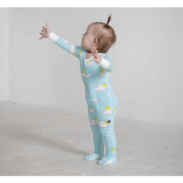 Partly Cloudy Bamboo Footed Sleeper, Blue - Footie Pajamas - 2