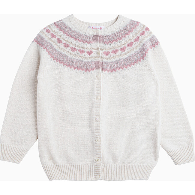 Natasha Fairisle Cardigan, Winter White & Pink
