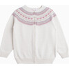 Natasha Fairisle Cardigan, Winter White & Pink - Cardigans - 1 - thumbnail