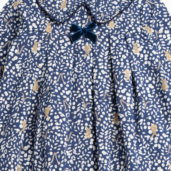 Woodland Bunny Pretty Collar Dress, Navy - Dresses - 3