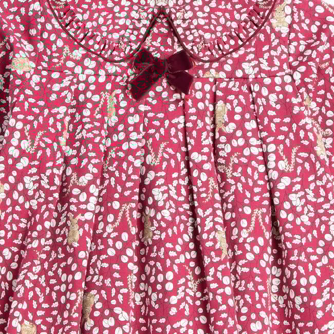 Little Woodland Bunny Pretty Collar Dress, Berry - Dresses - 3