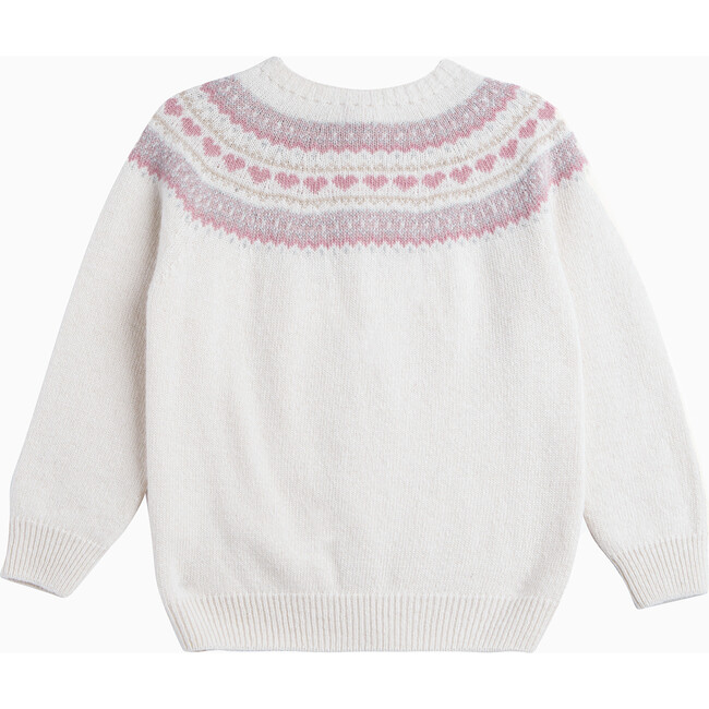 Natasha Fairisle Cardigan, Winter White & Pink - Cardigans - 3