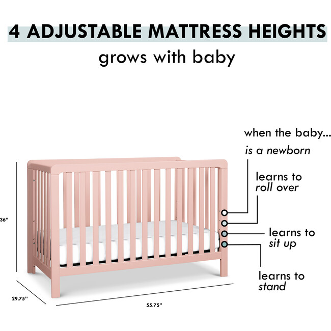 Colby 4-in-1 Low-profile Convertible Crib, Petal Pink - Cribs - 9