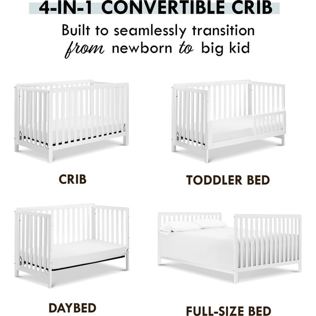 Colby 4-in-1 Low-profile Convertible Crib, White Finish - Cribs - 10