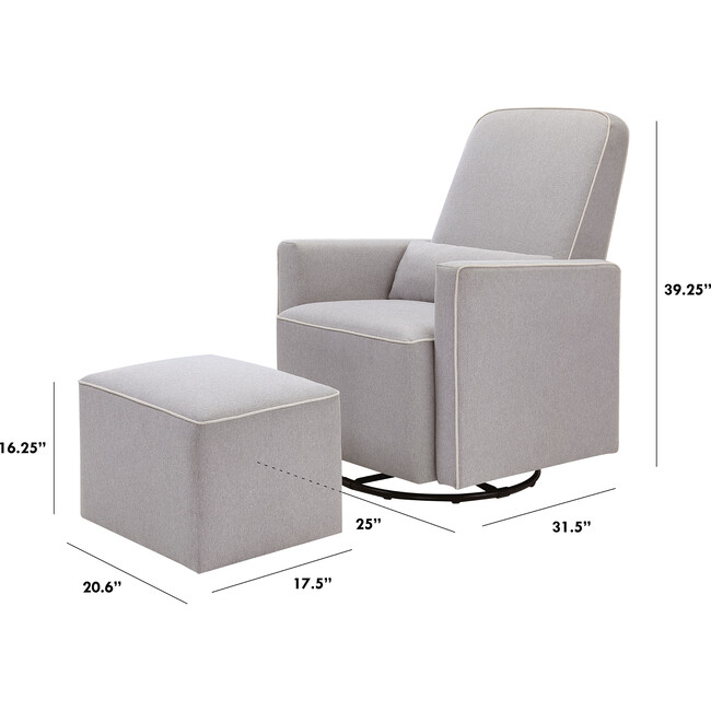 Olive Glider and Ottoman, Grey with Cream Piping - Nursery Chairs - 5