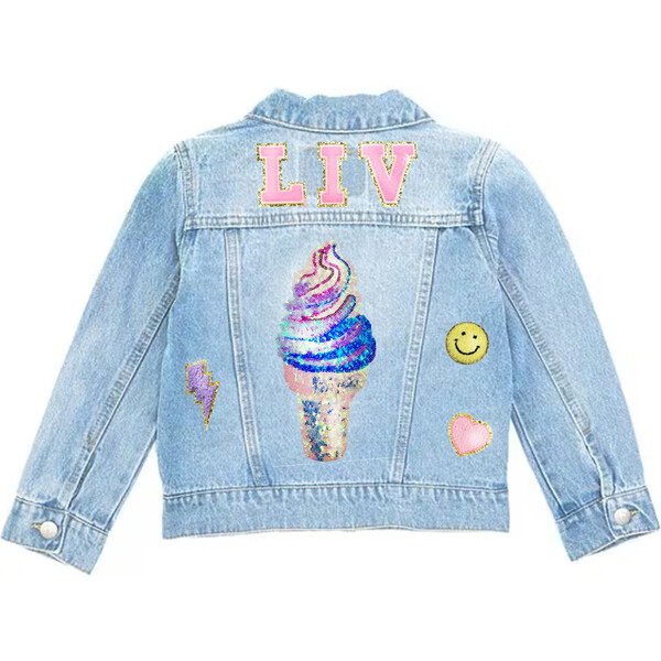 Custom Ice Cream Denim Jacket, Light Wash Little Chicken Exclusives