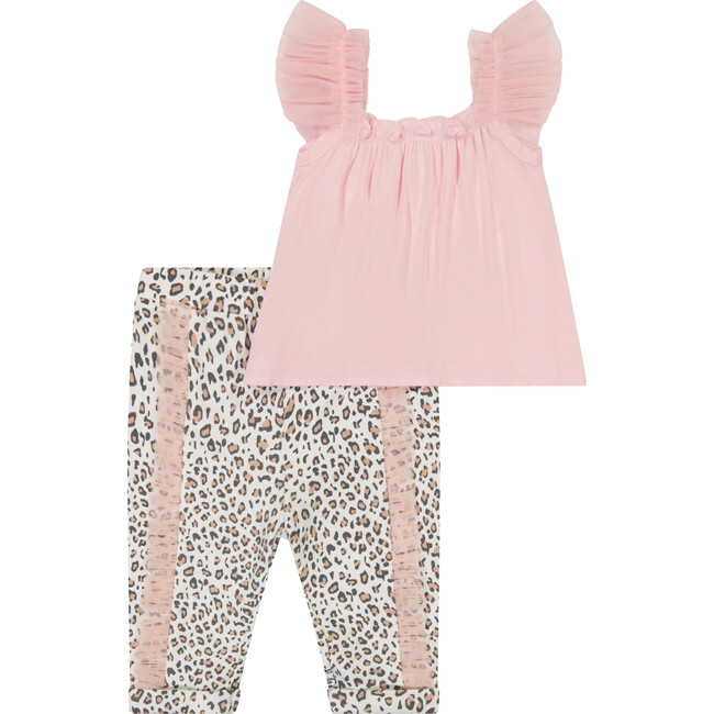 Rayon Top & Animal Print Pant Set, Pink